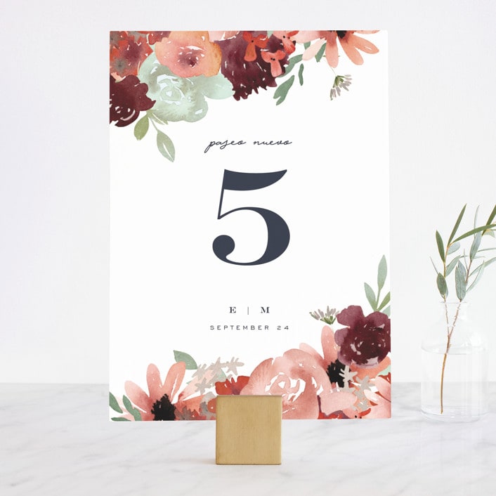 "Cascading Florals" - Table Numbers in Rouge by Leah Bisch - Front