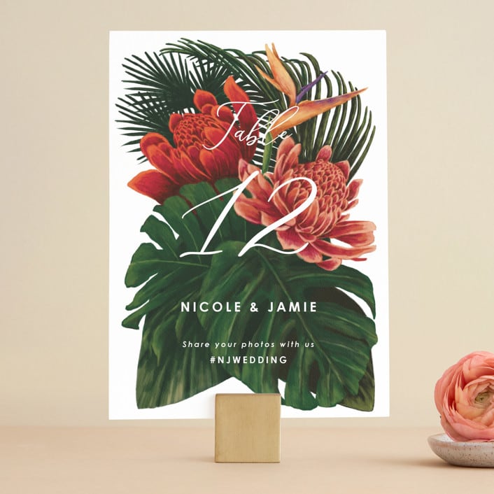 "Tropical Bouquet" - Table Numbers in Basil by Elly - Front