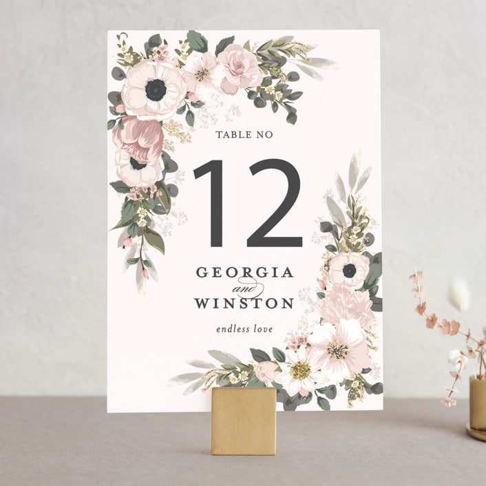 "Spring Botanicals" - Table Numbers in Blush by Susan Moyal - Front