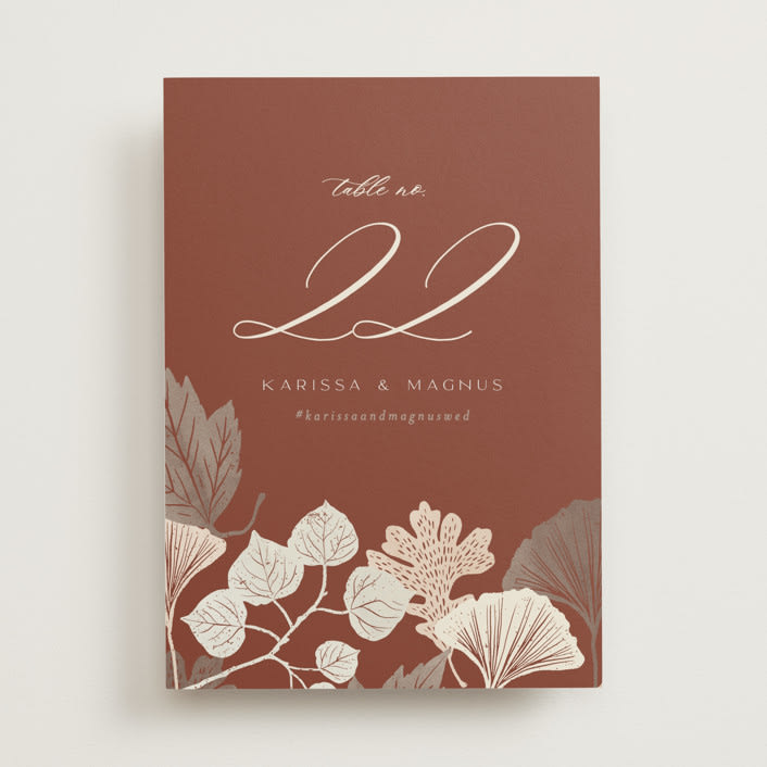 "Leaf Cascade" - Table Numbers in Latte by Alethea and Ruth - Front