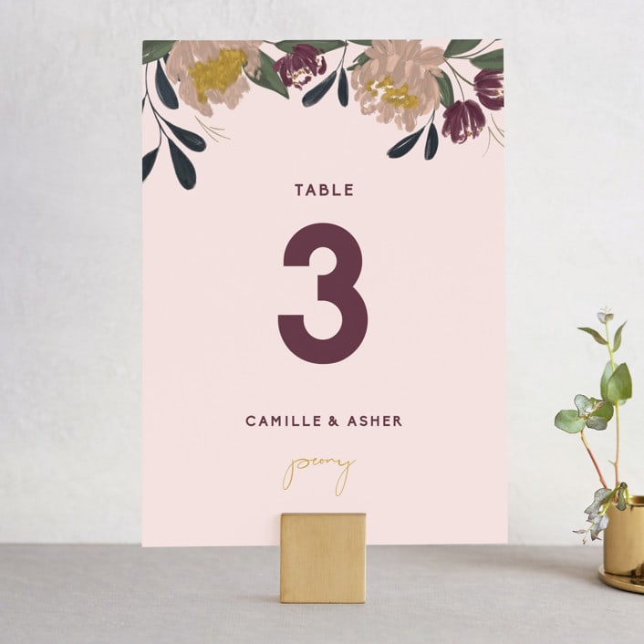 "Wild Peonies" - Table Numbers in Blush by Cindy Reynolds - Front