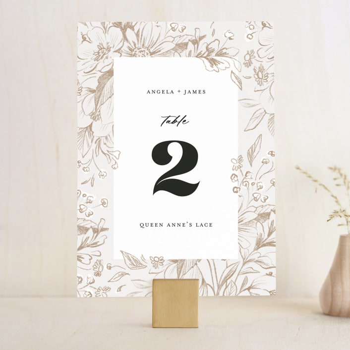 "Sketched Flora" - Table Numbers in Cream by Paper Raven Co. - Front