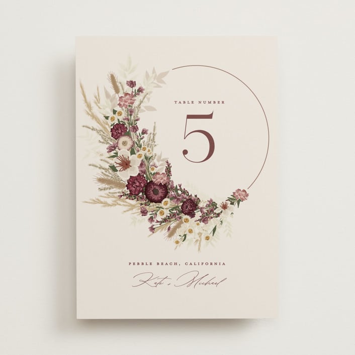 "Dried Floral Wreath" - Table Numbers in Cabernet by Erin Deegan - Front