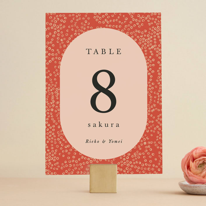 "Japanese Fabric" - Table Numbers in Persimmon by Becky Nimoy - Front