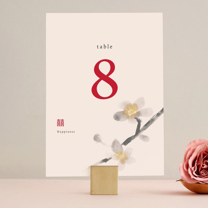 "Ink Blossoms" - Table Numbers in Red Tone by Ani Somi - Front