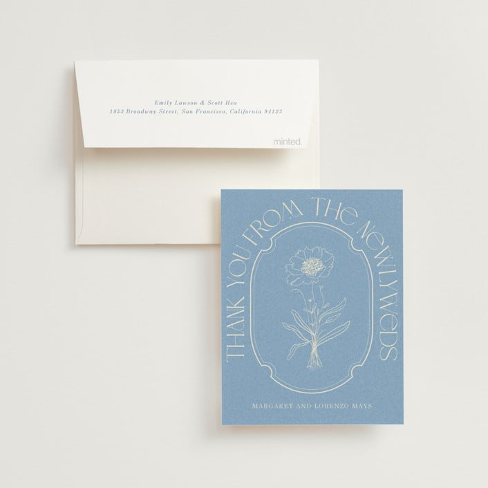 "Flora Arch" - Wedding Thank You Cards in Cerulean by Baumbirdy - Front