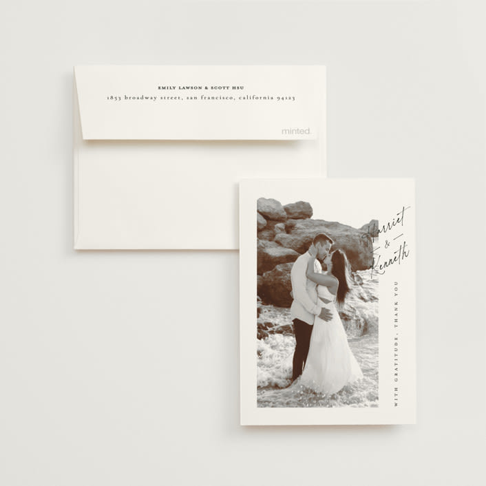 "Scripted Elegance" - Wedding Thank You Cards in Linen by Ana de Sousa - Front