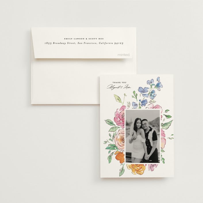 "Floral Pop" - Wedding Thank You Cards in Tropical by Itsy Belle Studio - Front