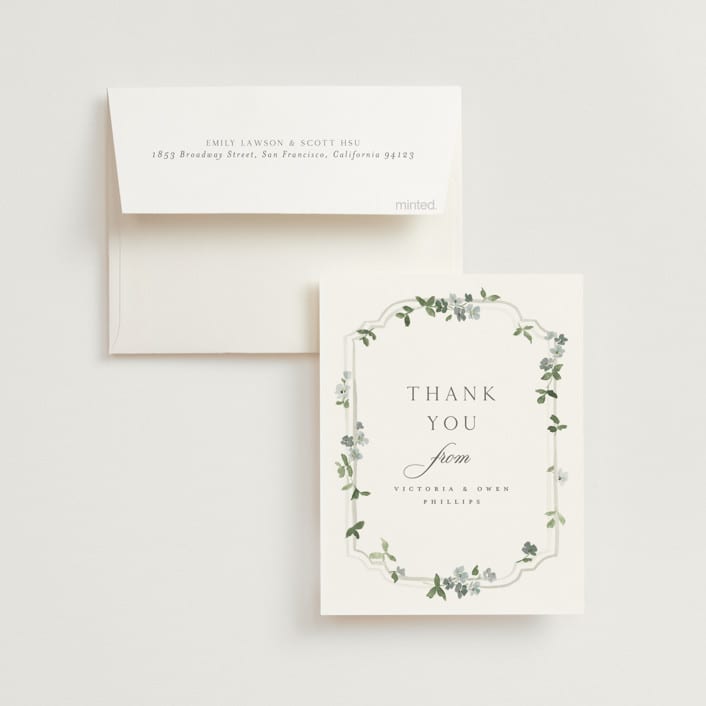 "Wistful" - Wedding Thank You Cards in Mist by Everett Paper Goods - Front