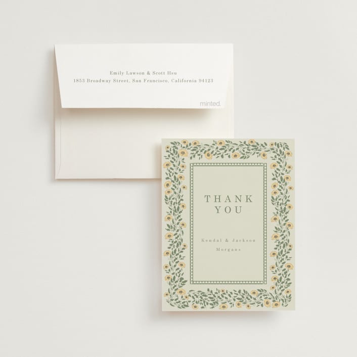 "Framed Floral" - Wedding Thank You Cards in Mustard by Baumbirdy - Front