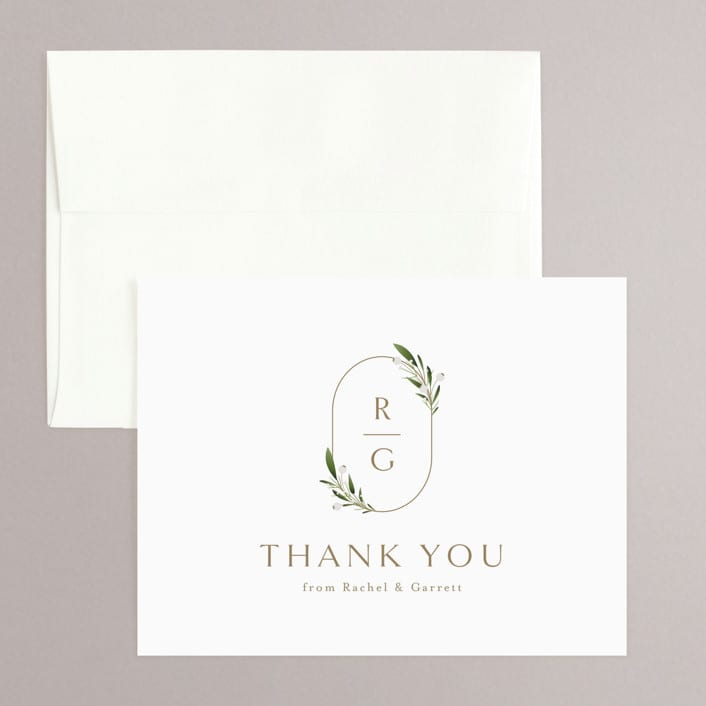 "Soft Sprigs" - Wedding Thank You Cards in Champagne by Jennifer Postorino - Front