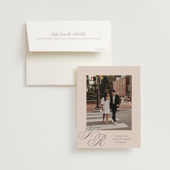 "Arch Monogram" - Wedding Thank You Cards in Dusty Rose by Kelly Schmidt - Front
