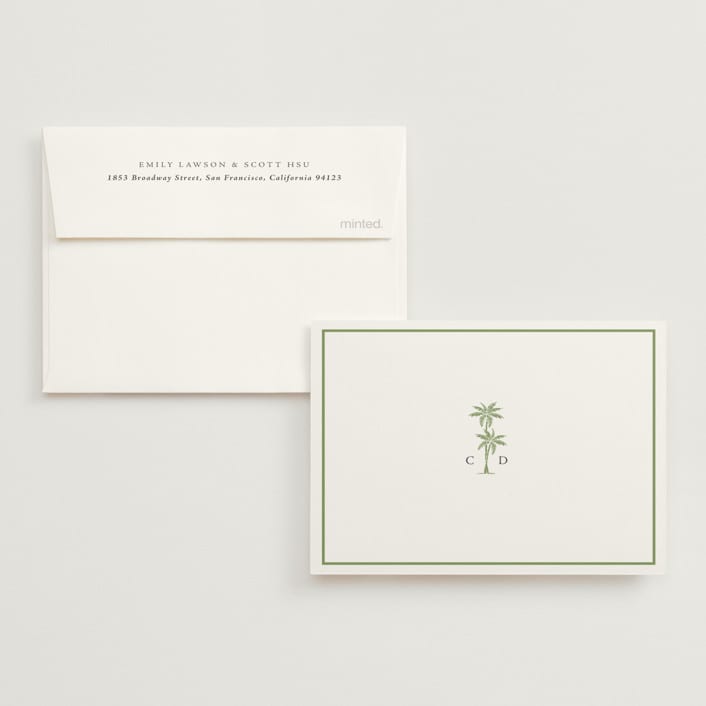 "Palm Monogram" - Wedding Thank You Cards in Leaf by Olivia Raufman - Front