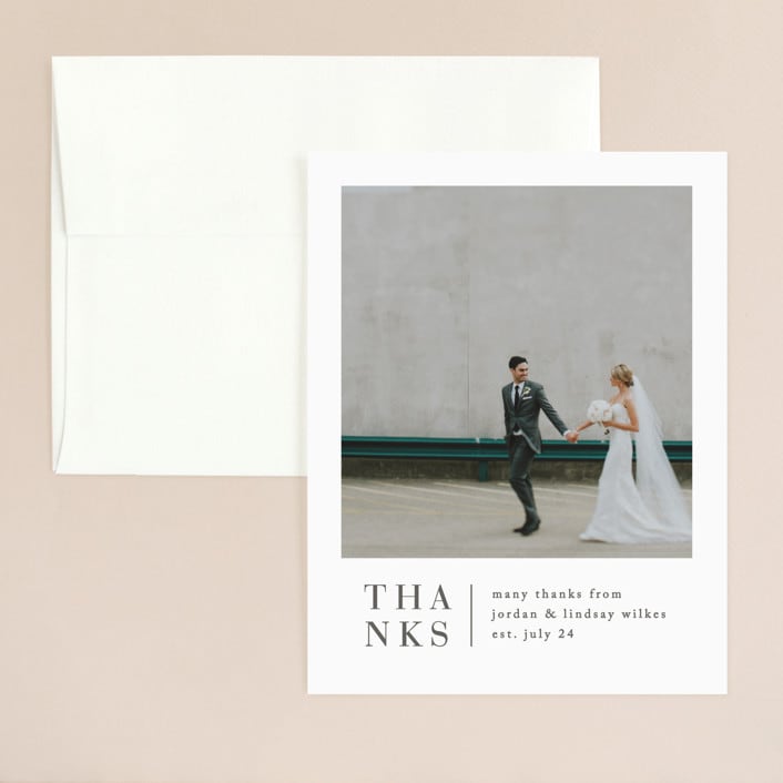 "Stacked date" - Wedding Thank You Cards in Cotton by Amy Kross - Front