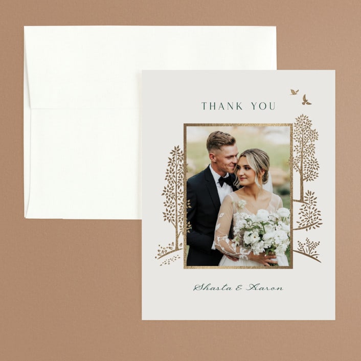 "Mountaintop" - Wedding Thank You Cards in Evergreen by Paper Sun Studio - Front
