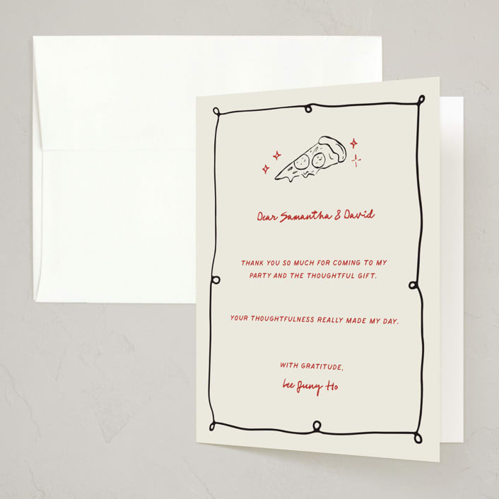 "Pizza Birthday Bash" - Party Thank You Cards in Noir by Kartika Paramita - Front