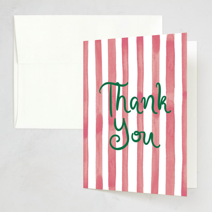 "Eat, Drink, and be Merry" - Party Thank You Cards in Berry by Little Blue Designs - Front