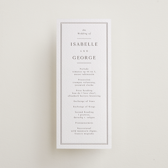 "Formal Serif" - Letterpress Long Programs in Dove Grey by Nicole Walsh - Front