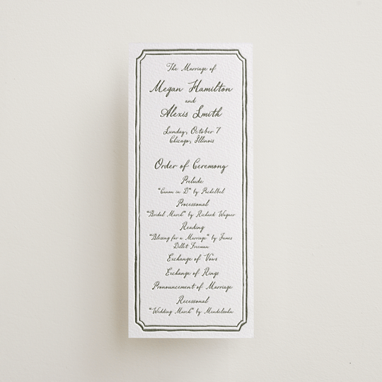 "Handwritten" - Letterpress Long Programs in Moss by Cass Loh - Front