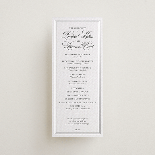 "Bradford" - Letterpress Long Programs in Pewter by Megan Davis - Front