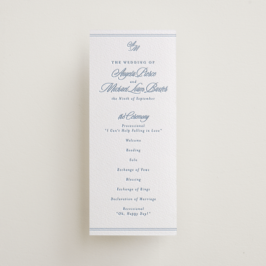 "Stately" - Letterpress Long Programs in Provincial Blue by Creo Study - Front