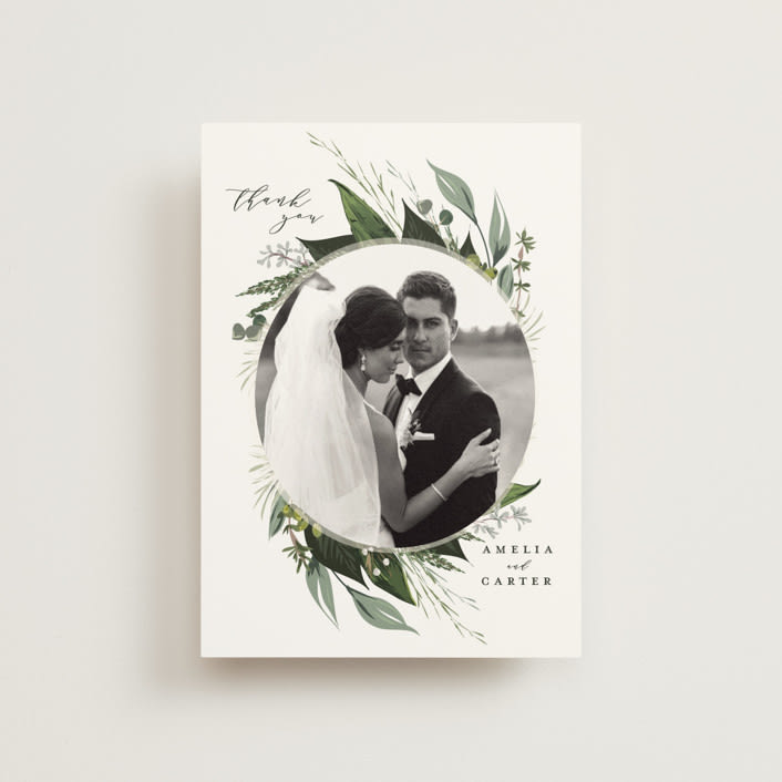 "Natures Greens" - Wedding Thank You Postcards in Ivory by Susan Moyal - Front