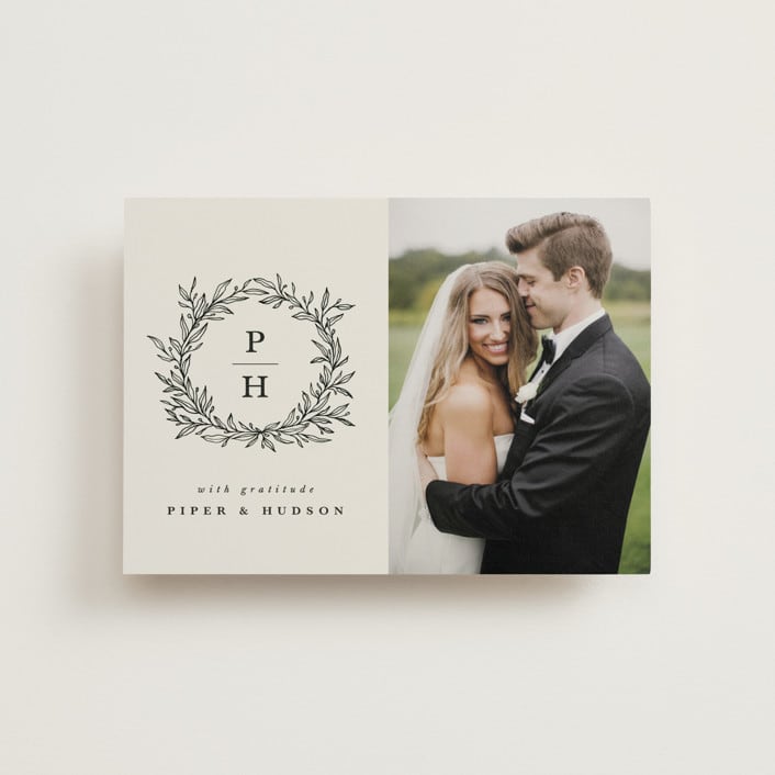 "leafy wreath" - Wedding Thank You Postcards in Cotton by Kate Ahn - Front