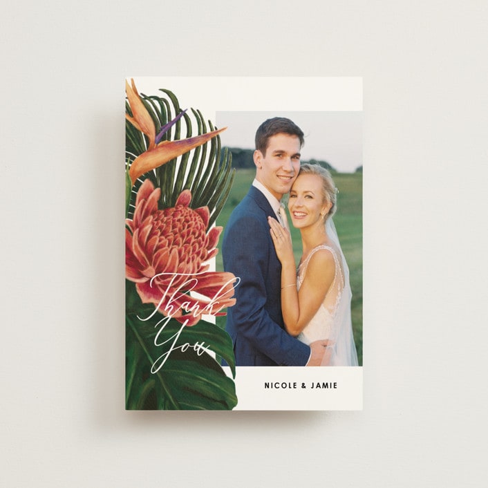 "Tropical Bouquet" - Wedding Thank You Postcards in Basil by Elly - Front