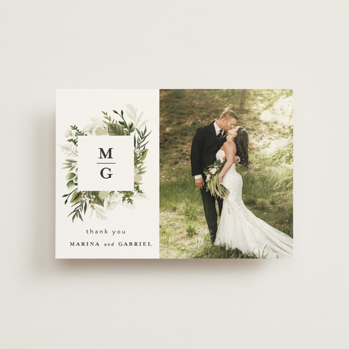 "Enchanted Greenery" - Wedding Thank You Postcards in Frost by Susan Moyal - Front