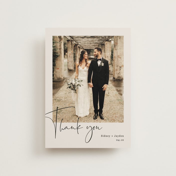 "stylist script" - Wedding Thank You Postcards in Ivory by Cass Loh - Front