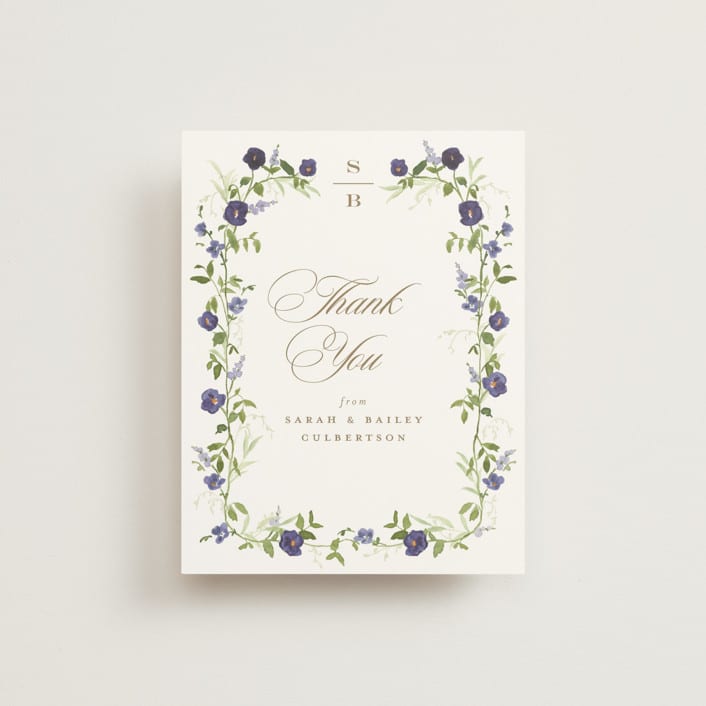 "Wildflower Trellis" - Wedding Thank You Postcards in Iris by Everett Paper Goods - Front