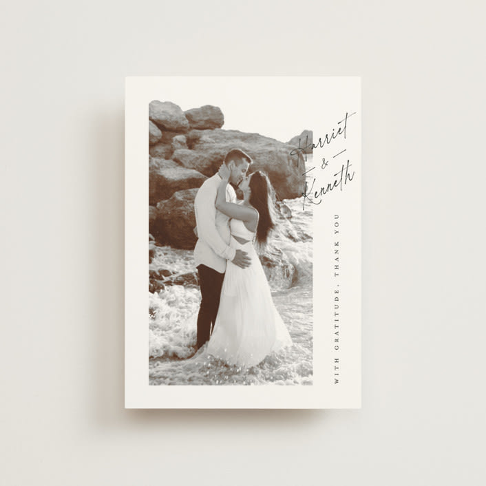 "Scripted Elegance" - Wedding Thank You Postcards in Linen by Ana de Sousa - Front