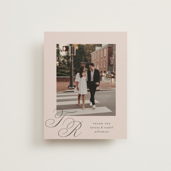 "Arch Monogram" - Wedding Thank You Postcards in Dusty Rose by Kelly Schmidt - Front