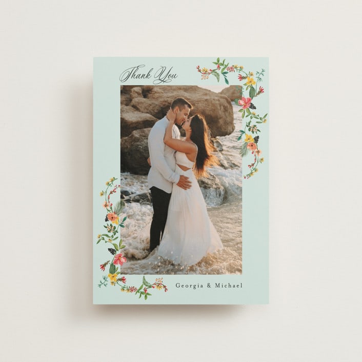 "Tropical Crest" - Wedding Thank You Postcards in Papaya by Susan Moyal - Front