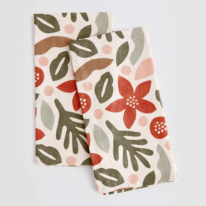 "Winter Mix" - Tea Towel in Poinsettia by Michelle Taylor - Tea Towel Pair