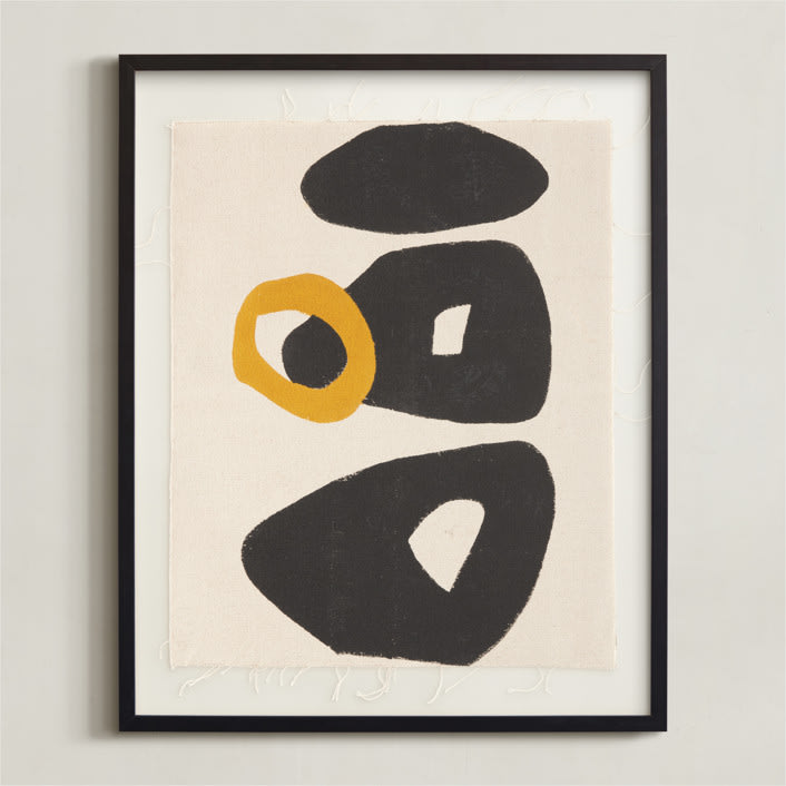 "Yellow Circle" - Textile Art Print in Mustard by Deborah Velasquez - Framed