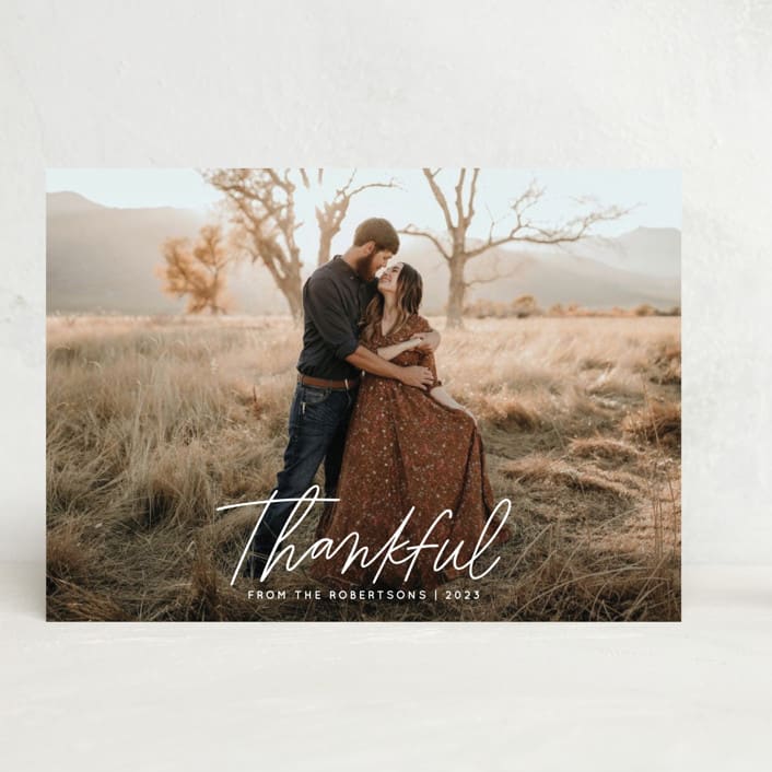 "Scripty Thankful" - Thanksgiving Cards in Cloud by Kristen Magee - Front
