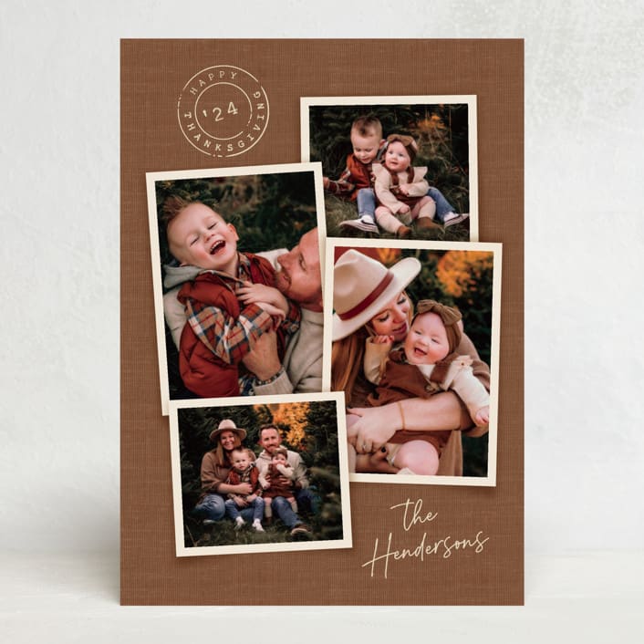 "Stamped Burlap Thanksgiving Collage" - Thanksgiving Cards in Nutmeg by Kamala Nahas - Front
