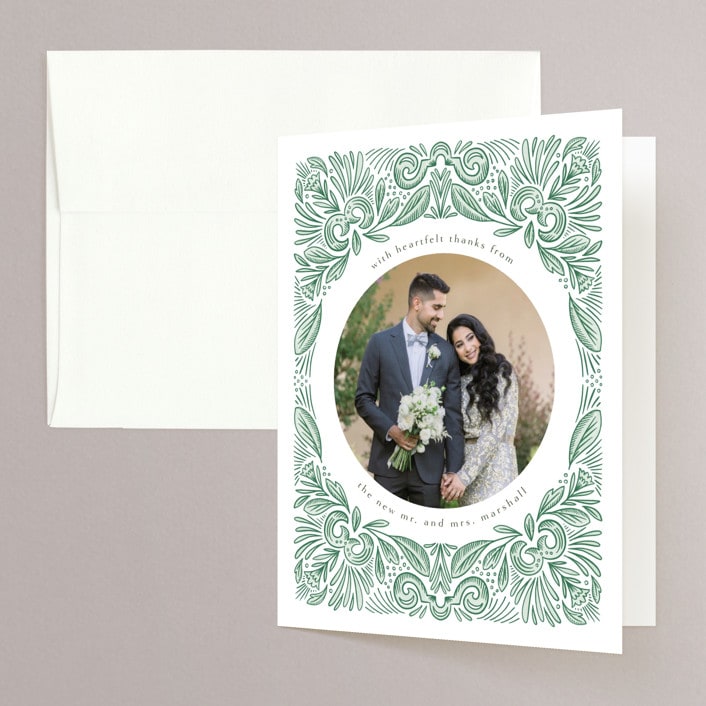 "Ornate" - Wedding Thank You Cards in Sage by Jen Owens - Front