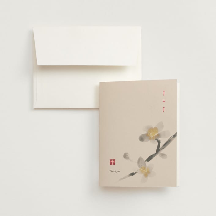 "Ink Blossoms" - Wedding Thank You Cards in Red Tone by Ani Somi - Front