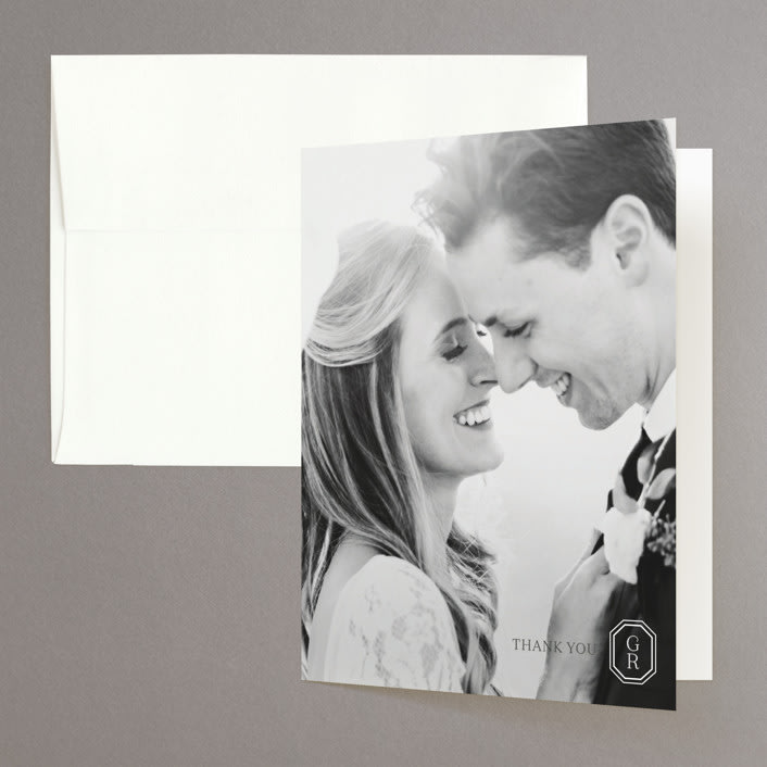 "Upper East" - Wedding Thank You Cards in Charcoal by Megan Davis - Front