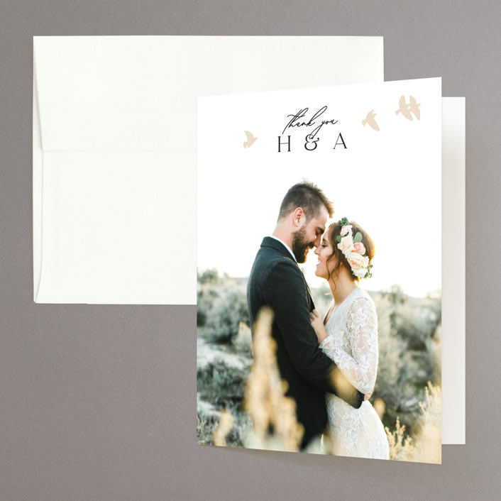 "Soar" - Wedding Thank You Cards in Cream by Phrosné Barwood - Front
