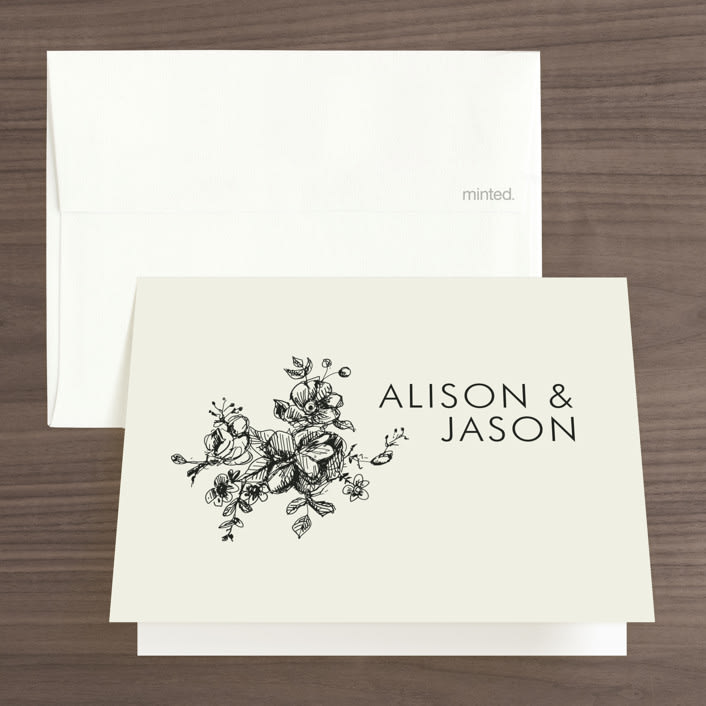 "Elegance Illustrated" - Wedding Thank You Cards in Beige by Phrosné Barwood - Front