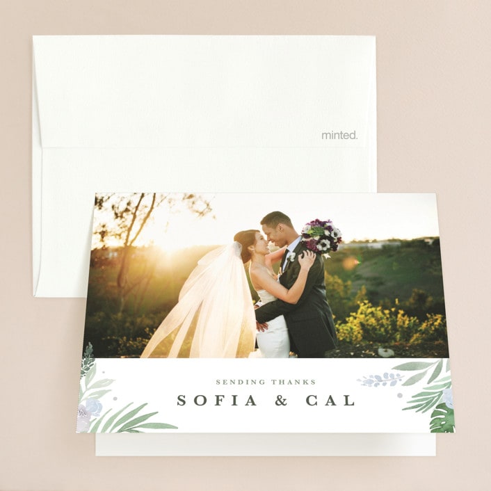 "Botanical Seal" - Wedding Thank You Cards in Pastel by Kristen Smith - Front