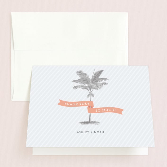 "Palm" - Wedding Thank You Cards in Salmon by Lauren Chism - Front