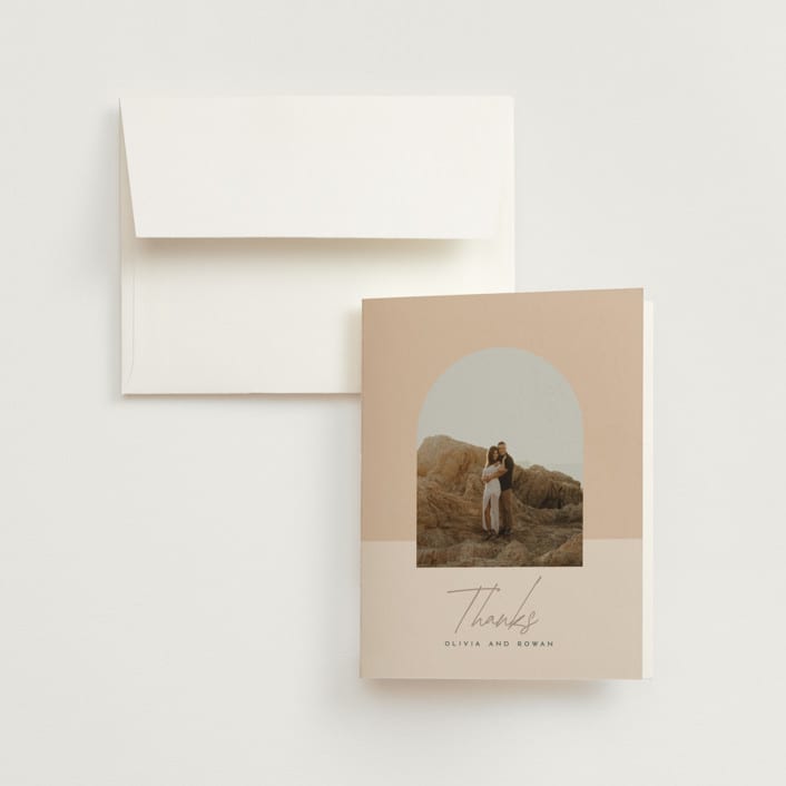 "Sunset Beach" - Wedding Thank You Cards in Sand by Owl and Toad - Front