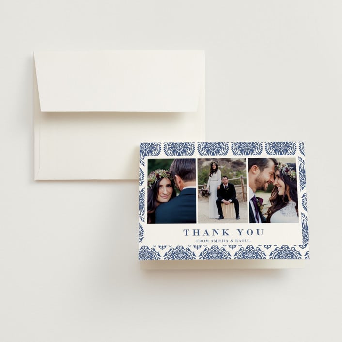 "Calcutta Stamp" - Wedding Thank You Cards in Azure by Oma N. Ramkhelawan - Front