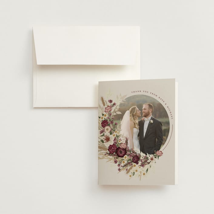 "Dried Floral Wreath" - Wedding Thank You Cards in Cabernet by Erin Deegan - Front