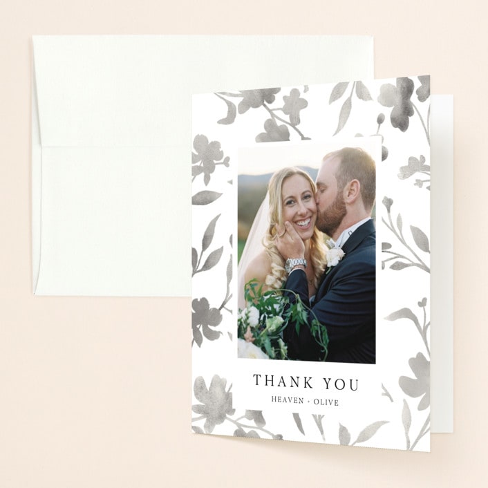 "Floral Union" - Wedding Thank You Cards in Black Sugar by Pati Cascino - Front