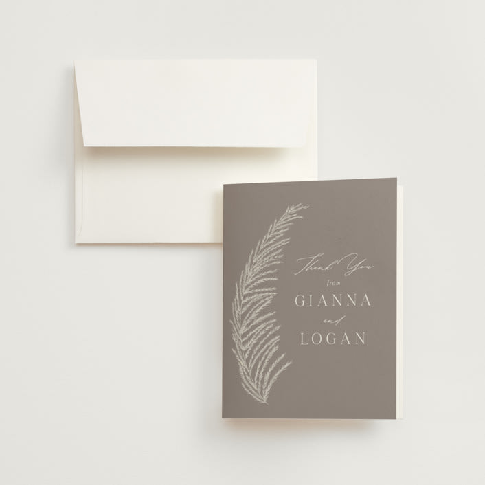 "Pampas & Palms" - Wedding Thank You Cards in Ash by Kaydi Bishop - Front